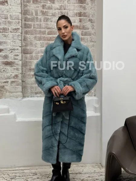 Норковая шуба в цвете TIFFANY - фото 14