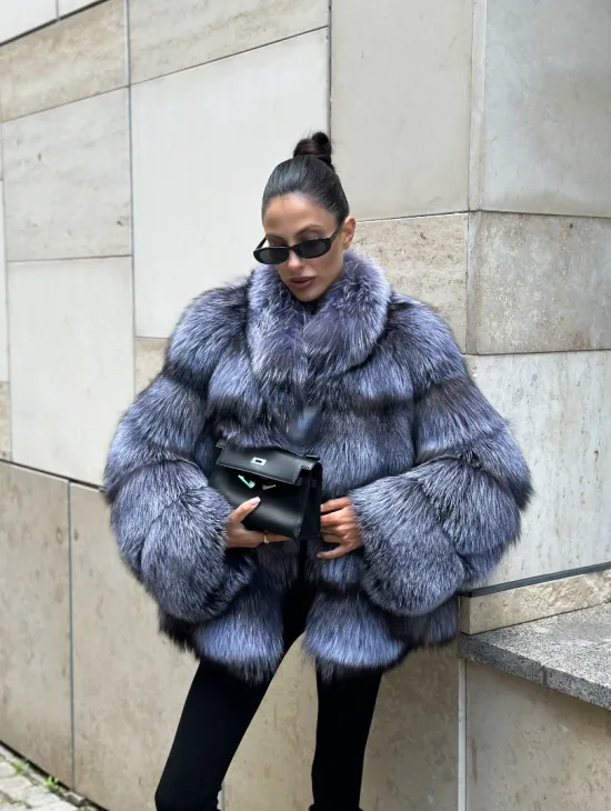Шуба из меха чернобурки - стойка воротник - фото 5