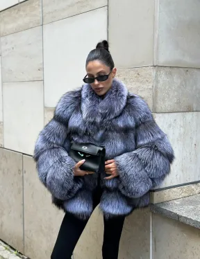 Шуба из меха чернобурки - стойка воротник - фото 5