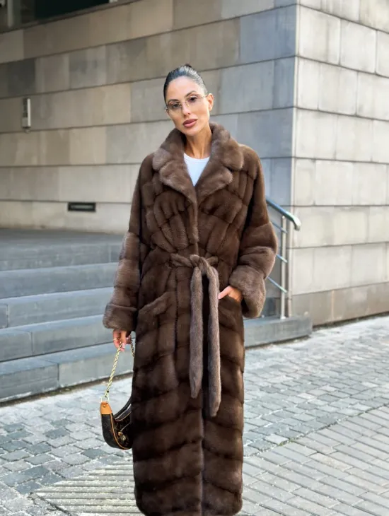 Шуба норковая английский воротник - цвет соболь - фото 0