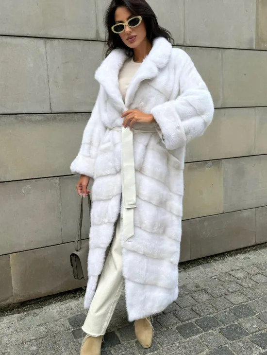 Светлая норковая шуба с английским воротом - цвет паломино - фото 7