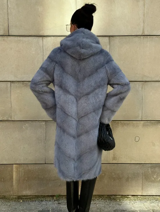 Шуба midi из меха норки с капюшоном, рукава трансформер - фото 9