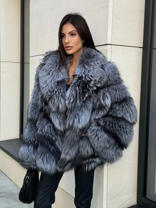 Шуба из меха чернобурки - английский воротник - фото 1