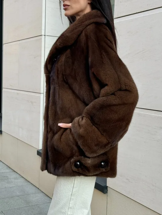 Шуба в натуральном цвете - аукционная норка VELVET - фото 3