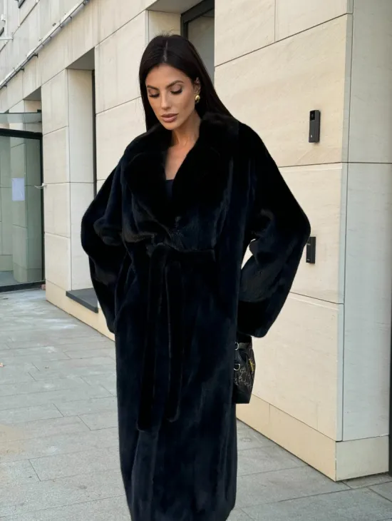 Шуба кимоно из меха североамериканской норки, английский воротник - фото 6