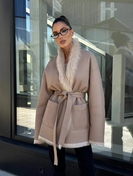 Женская двухсторонняя дубленка-шуба из меха итальянской тосканы - фото 17