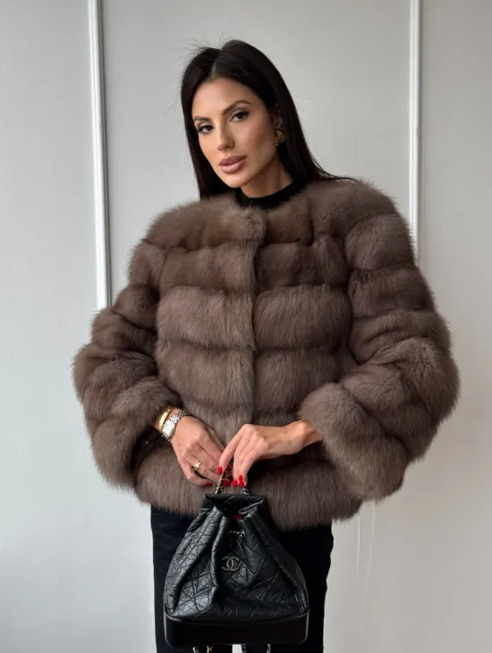 Шуба из меха куницы Truffle с воротником шанель - фото 0