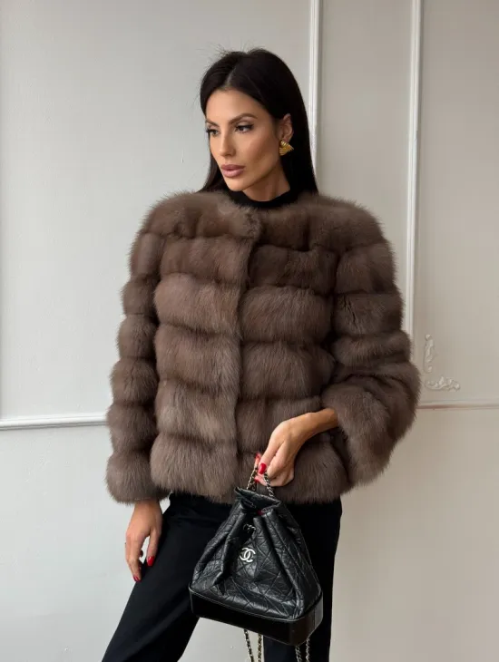 Шуба из меха куницы Truffle с воротником шанель - фото 8