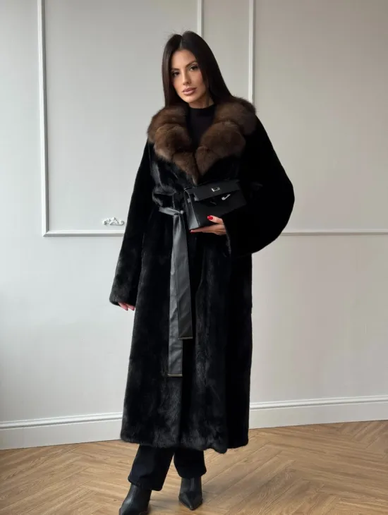 Шуба кимоно LUXURY FASHION из аукционной норки NAFA MINK с английским воротником из меха соболя - фото 9