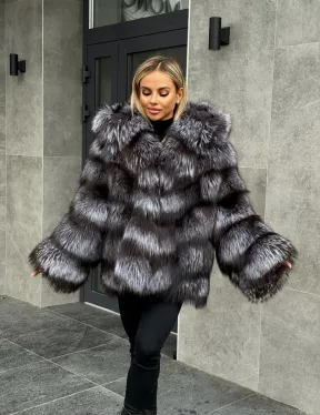 Шуба натуральная из чернобурки с капюшоном - фото 22