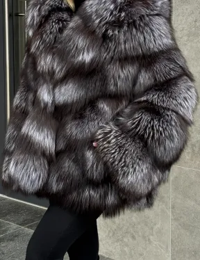 Шуба натуральная из чернобурки с капюшоном - фото 3