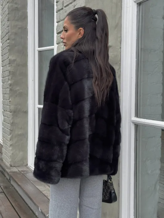 Меховой полушубок - автоледи из натуральной норки с английским воротником - фото 4