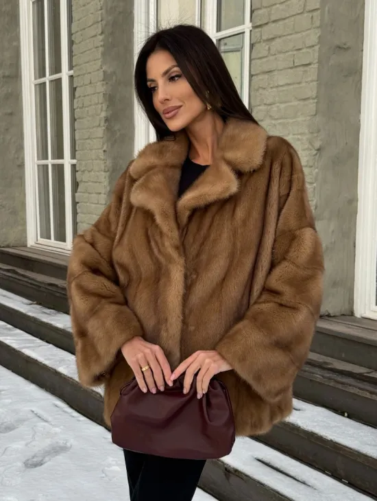 Норковый полушубок Vintage Gold с английским воротником - фото 7