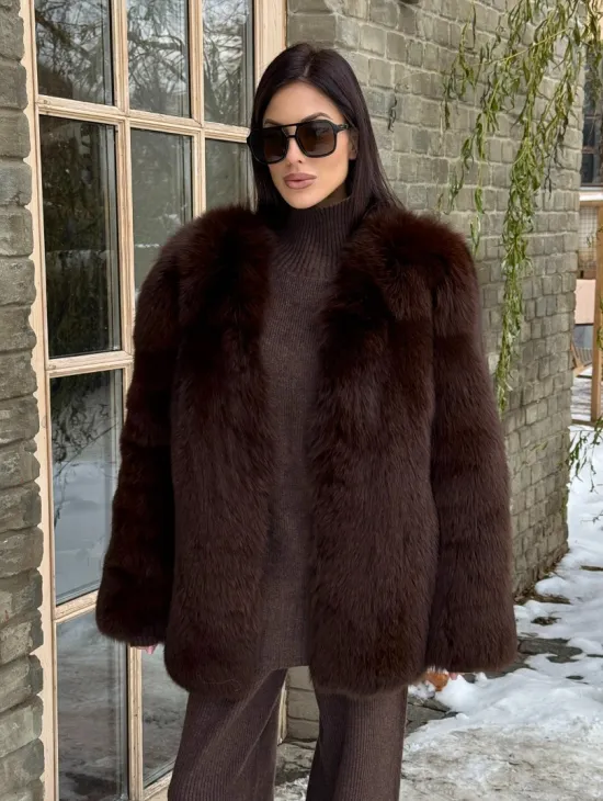 Шуба из меха песца цельные пластины Brown - фото 10