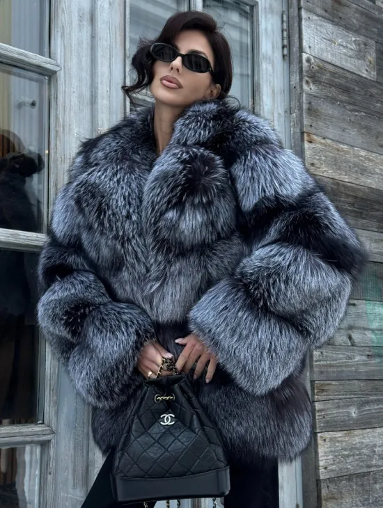 Шикарный полушубок из чернобурки Premium collection, английский воротник - фото 5