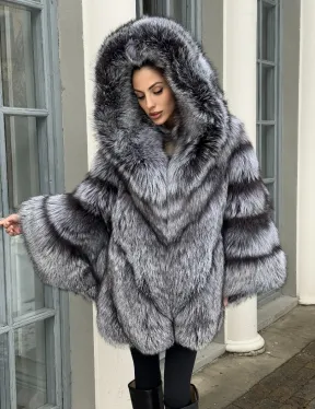 Шуба - пончо из чернобурки с капюшоном - фото 6