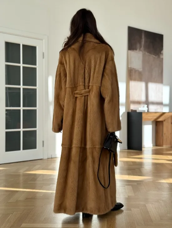 Норковая шуба - кимоно из меха норки premium golg fur со шлицей - фото 8