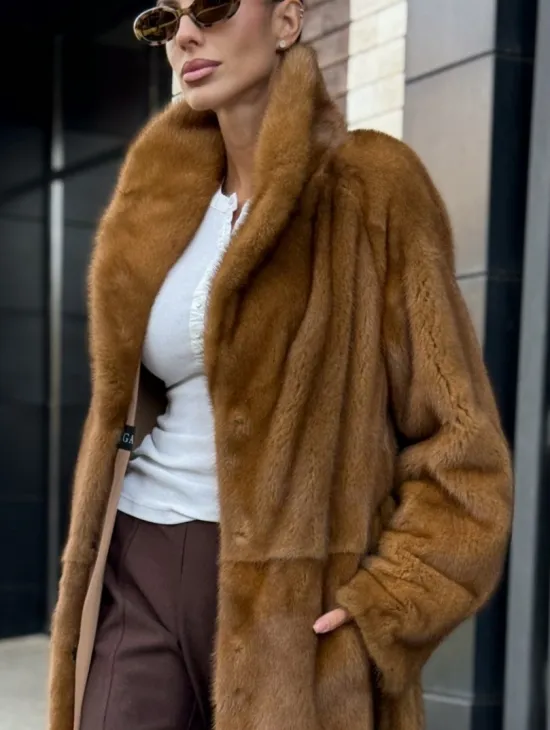 Роскошная норковая шуба с воротником шаль Vintage Dark Gold - фото 3