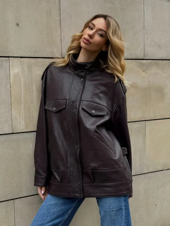 Кутка - бомбер оверсайз из натуральной кожи в стиле Y2K - фото 7