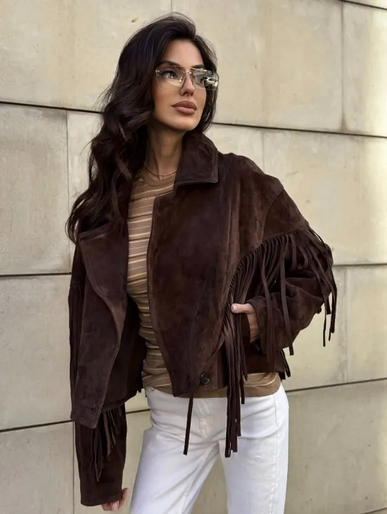 Кожаная куртка с бахромой - фото 4