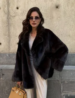 Норковая шуба в цвете махагон - фото 10