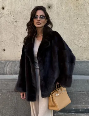 Норковая шуба в цвете махагон - фото 8