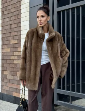 Шуба норковая пастель - стойка воротник - фото 5
