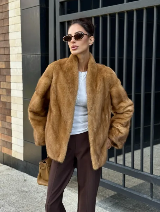 Норковый жакет Gold воротник V-образный - фото 9