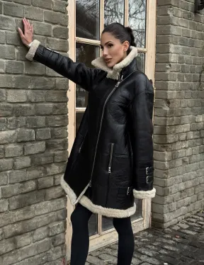 Удлиненная дубленка на белой овчине - фото 10