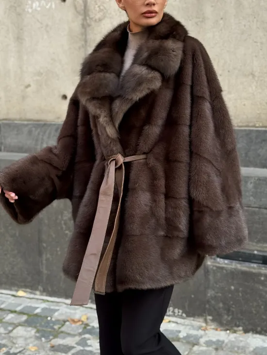 Полушубок норковый женский с воротником куница - фото 5