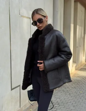 Двусторонняя коричневая дубленка из овчины - фото 10