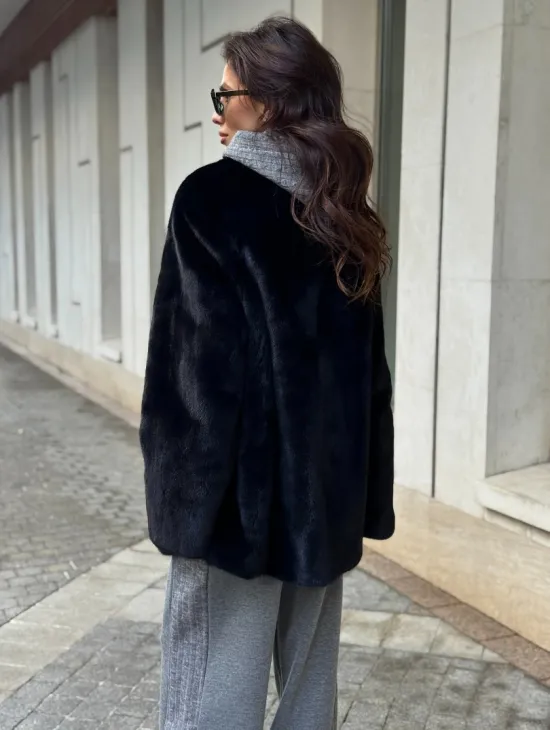 Полушубок женский из норки - черный - фото 8