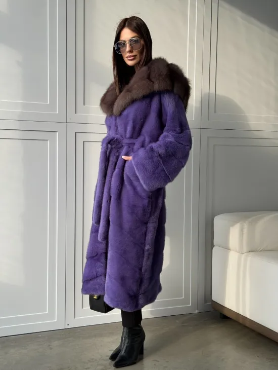 Фиолетовая норковая шуба - фото 17