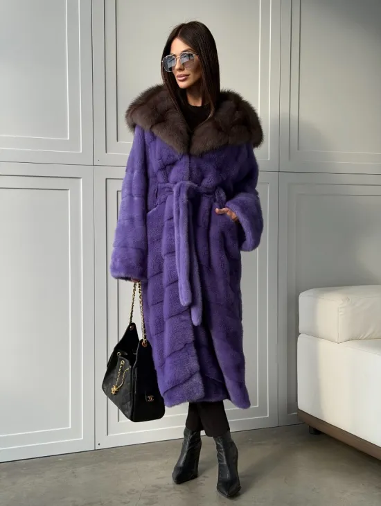 Фиолетовая норковая шуба - фото 15