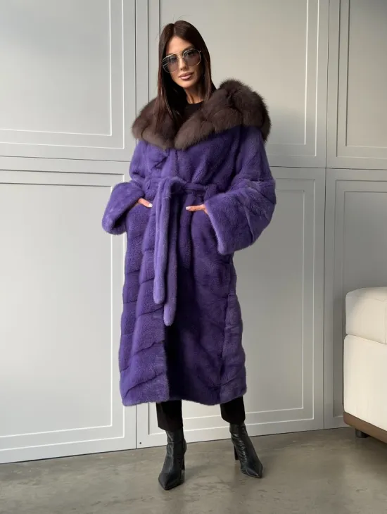 Фиолетовая норковая шуба - фото 16