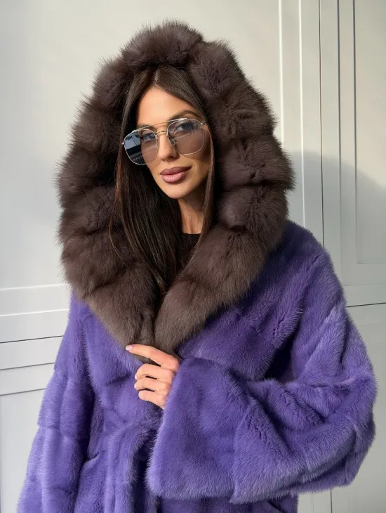 Фиолетовая норковая шуба - фото 12