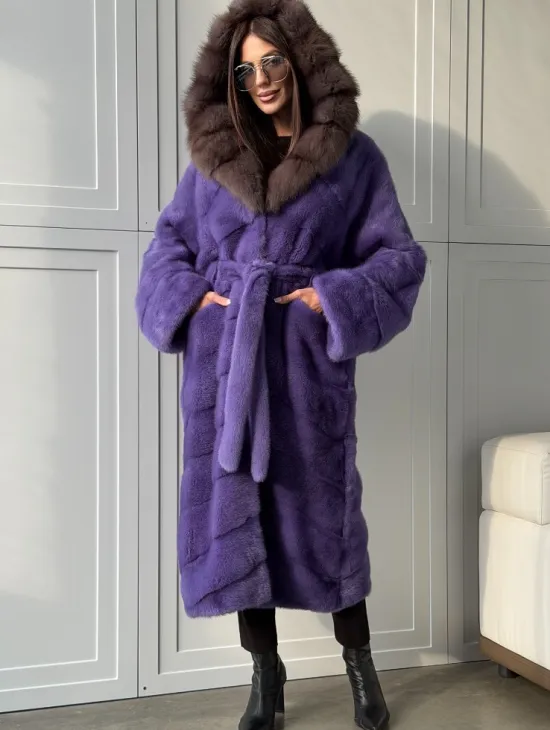 Фиолетовая норковая шуба - фото 5