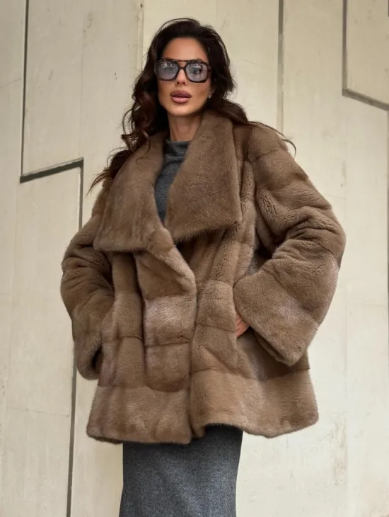 Норковая шуба бежевая - фото 10