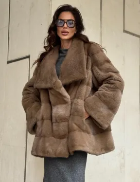 Норковая шуба бежевая - фото 10