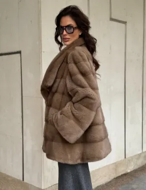 Норковая шуба бежевая - фото 9