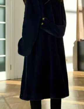 Норковая шуба темно-синего цвета - фото 1