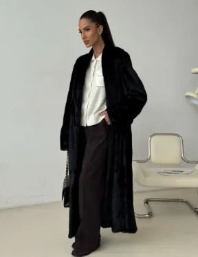 Длинная черная норковая шуба - фото 8