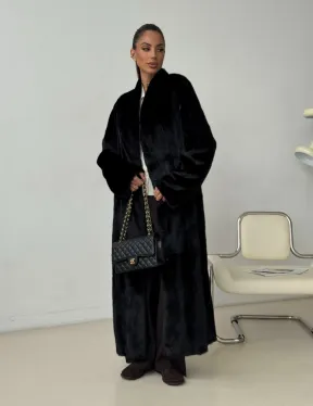 Длинная черная норковая шуба - фото 12