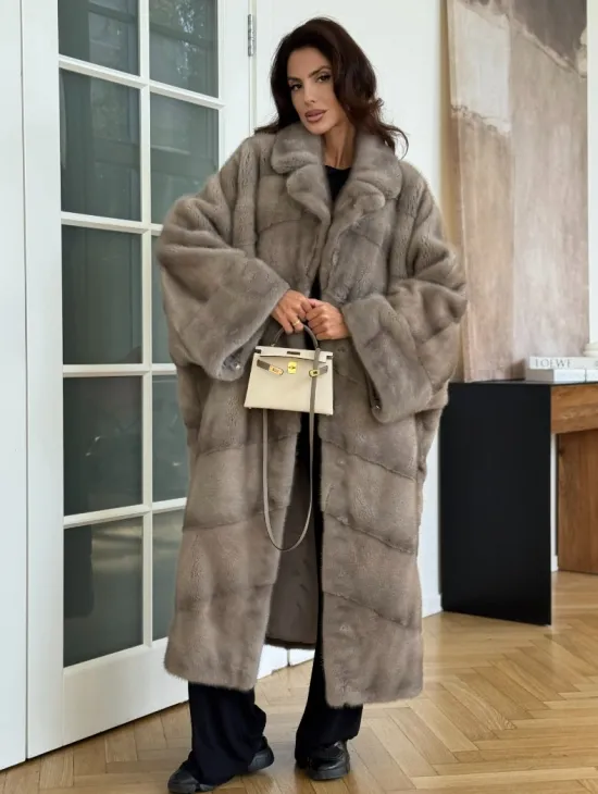 Серо-голубая норковая шуба - фото 4