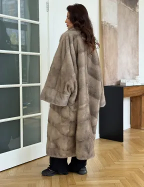 Серо-голубая норковая шуба - фото 3