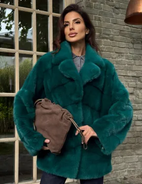 Полушубок норковый - цвет изумруд - фото 5
