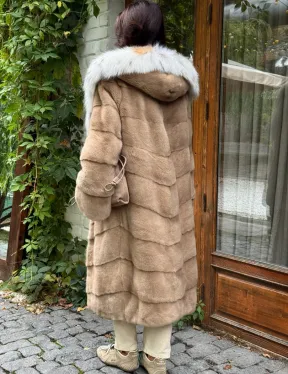 Бежевая норковая шуба с капюшоном рысь - фото 4
