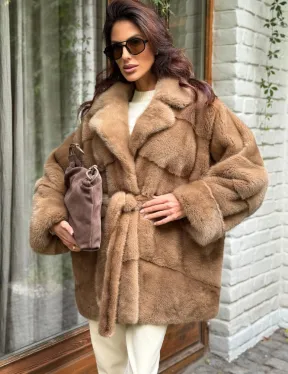 Полушубок норковый (бежевый) - фото 6