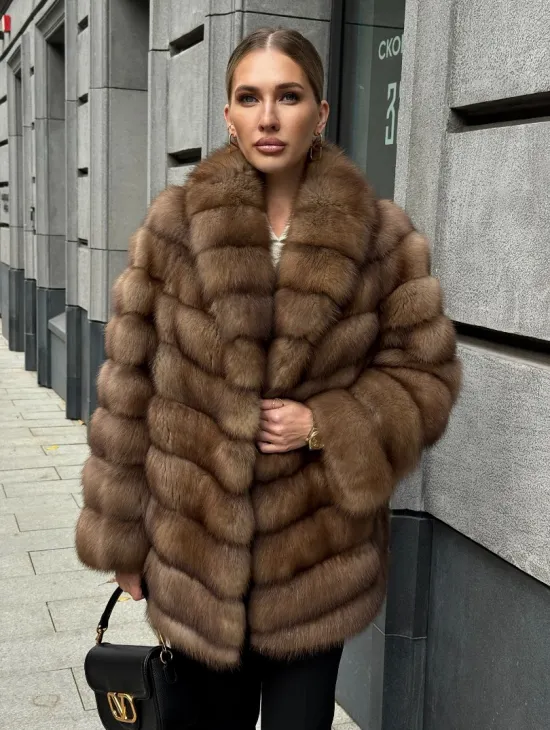 Шуба из куницы с воротником шаль - фото 0