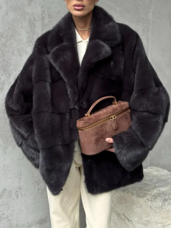 Меховой полушубок из норки  графит - фото 1